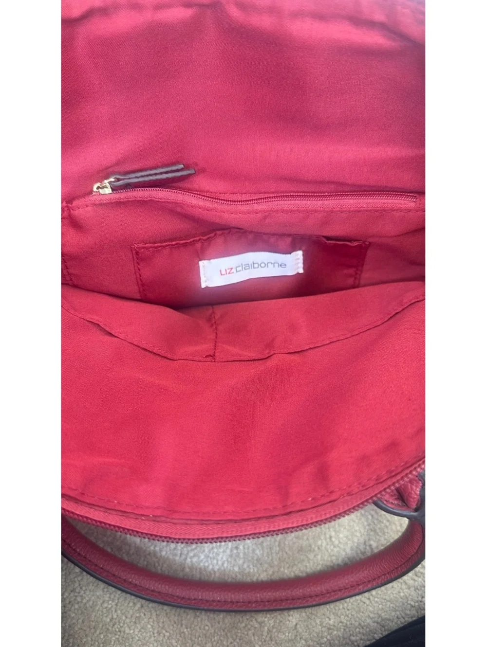 Liz Claiborne Red Dome Satchel Textured Faux Leather Matching Wallet Set